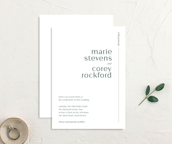Modern Minimal Wedding Invitations front-and-back in Jewel Green