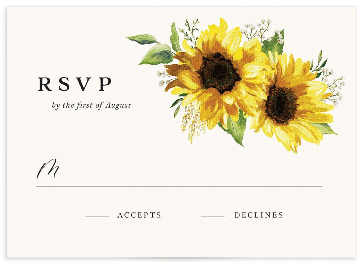Sunflower Romance Wedding Response Cards front in Lemon