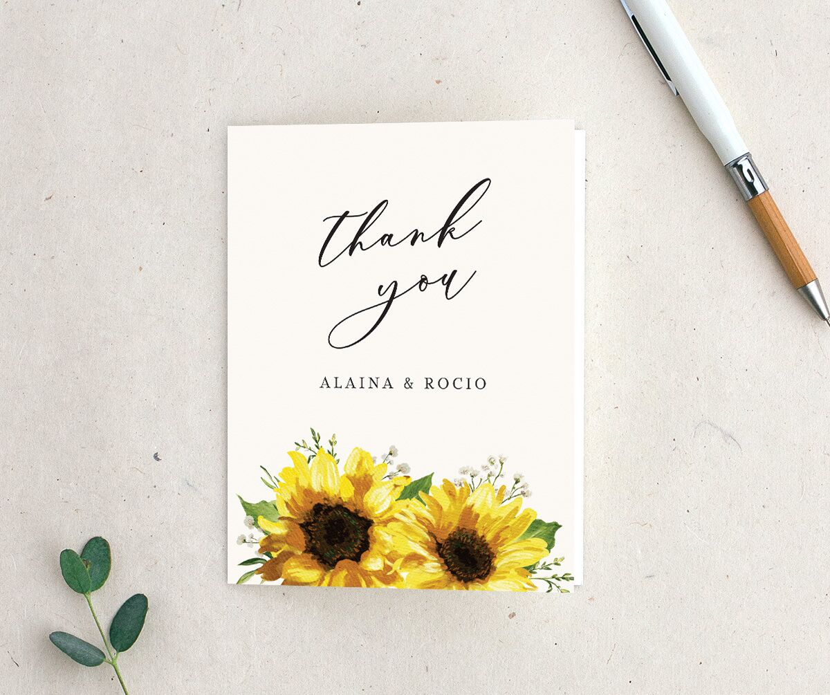 Sunflower Romance Thank You Cards front in Lemon