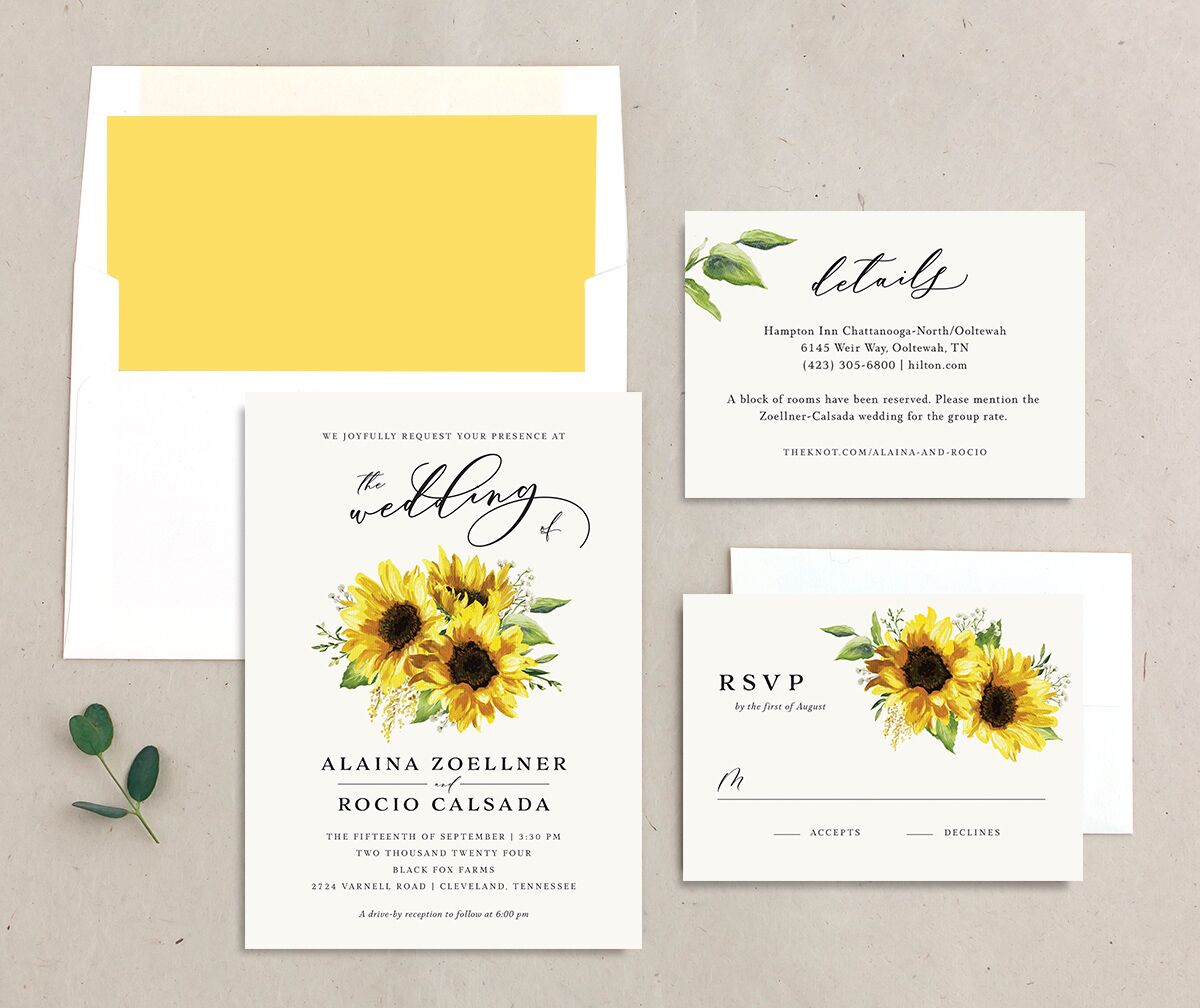 Sunflower Romance Wedding Invitations suite in Yellow