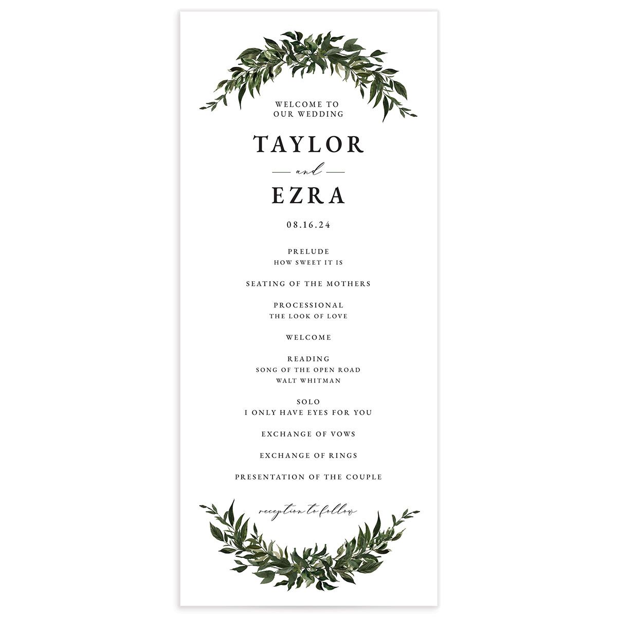 Classic Bold Wedding Programs front in Jewel Green