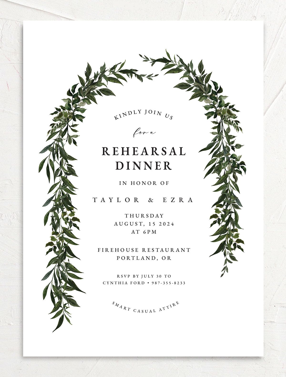 Classic Bold Rehearsal Dinner Invitations front in Jewel Green