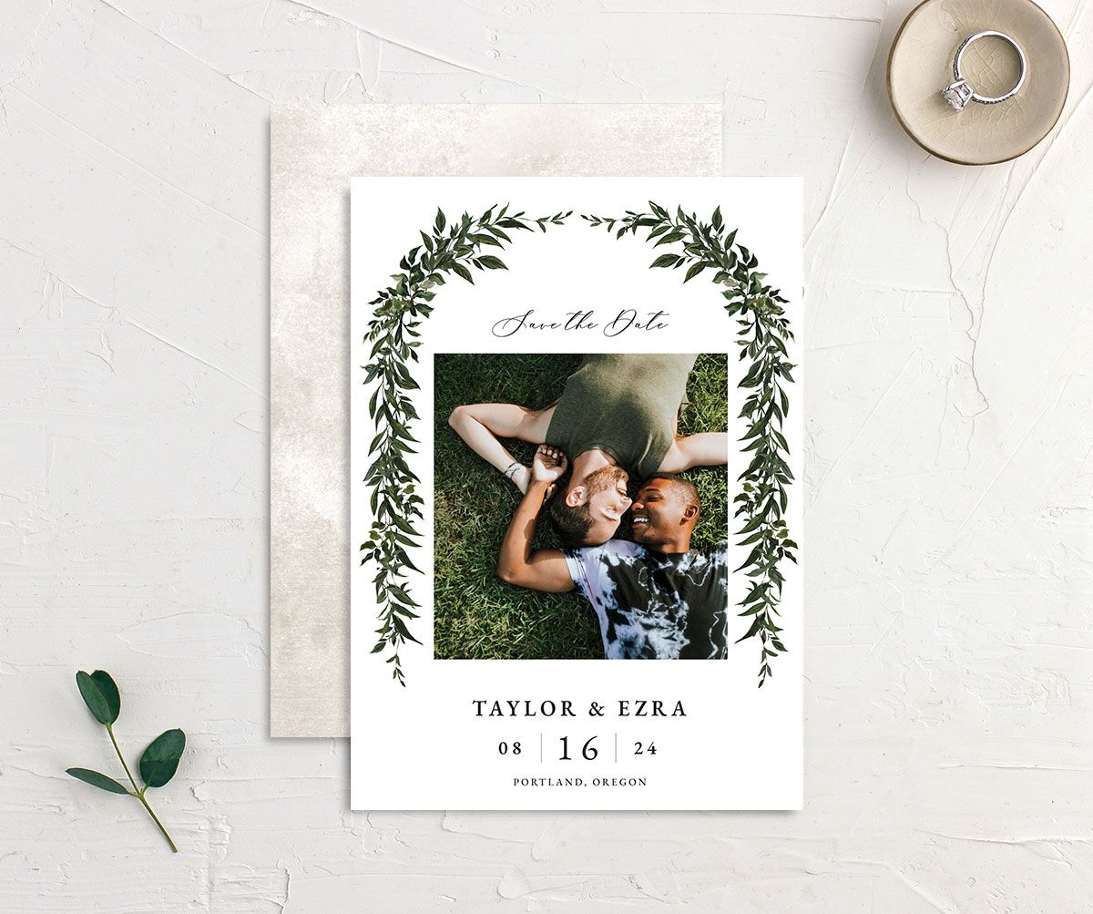 Classic Bold Save the Date Cards front-and-back in Jewel Green
