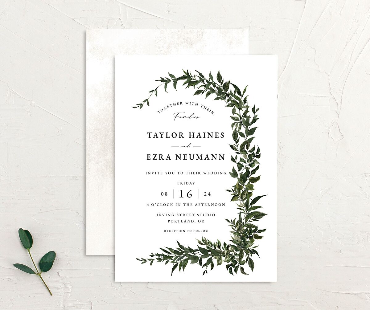 Classic Bold Wedding Invitations front-and-back in Jewel Green