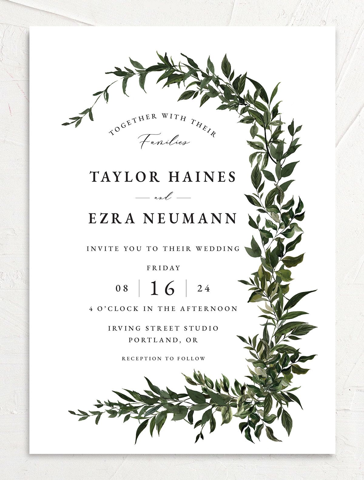 Classic Bold Wedding Invitations front in Jewel Green