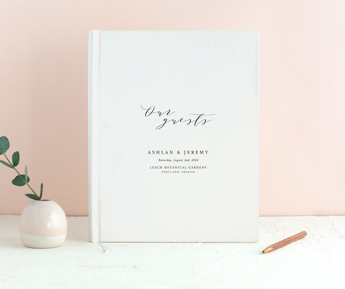 Classic Understated Wedding Guest Book front in Champagne