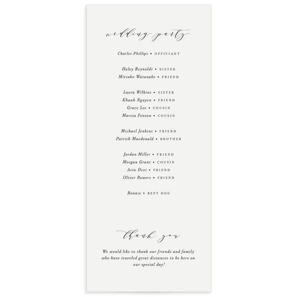 Classic Understated Wedding Programs back in Champagne
