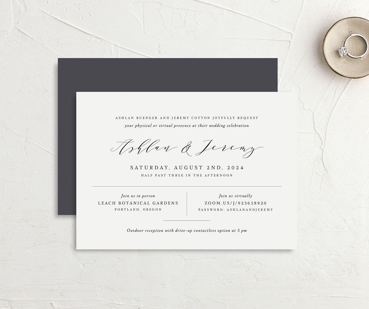 Classic Understated Wedding Invitations front-and-back in Champagne