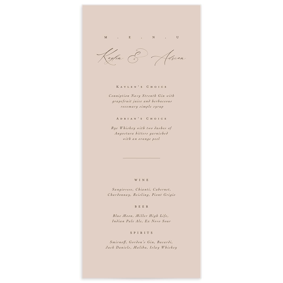 Classic Palette Menus front in Rose Pink
