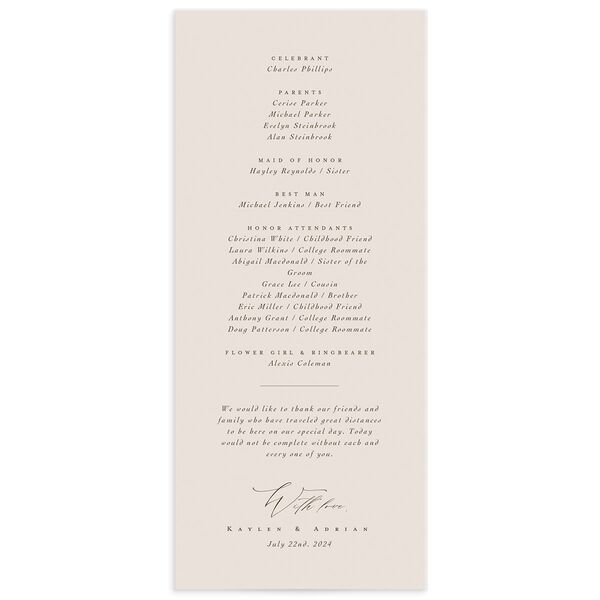 Classic Palette Wedding Programs back in Rose Pink