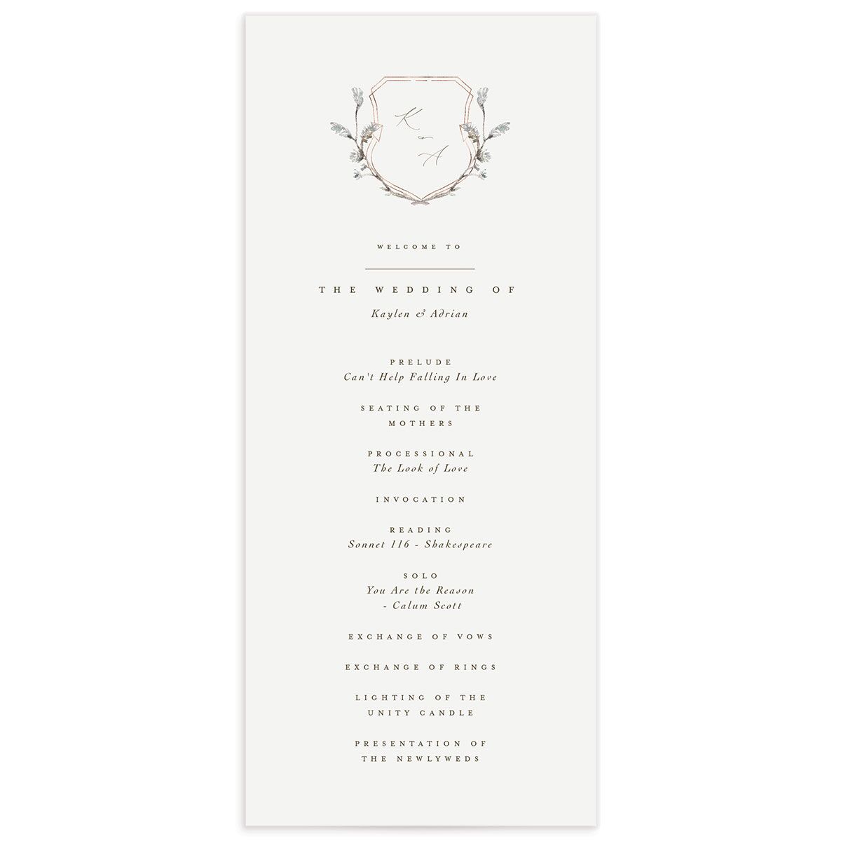 Classic Palette Wedding Programs front in Rose Pink