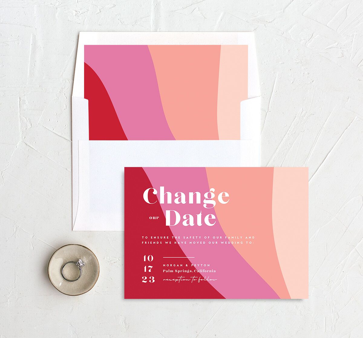 Vintage Pattern Change the Date Cards envelope-and-liner in Rose Pink