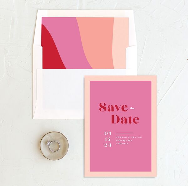 Vintage Pattern Save the Date Cards envelope-and-liner in Rose Pink