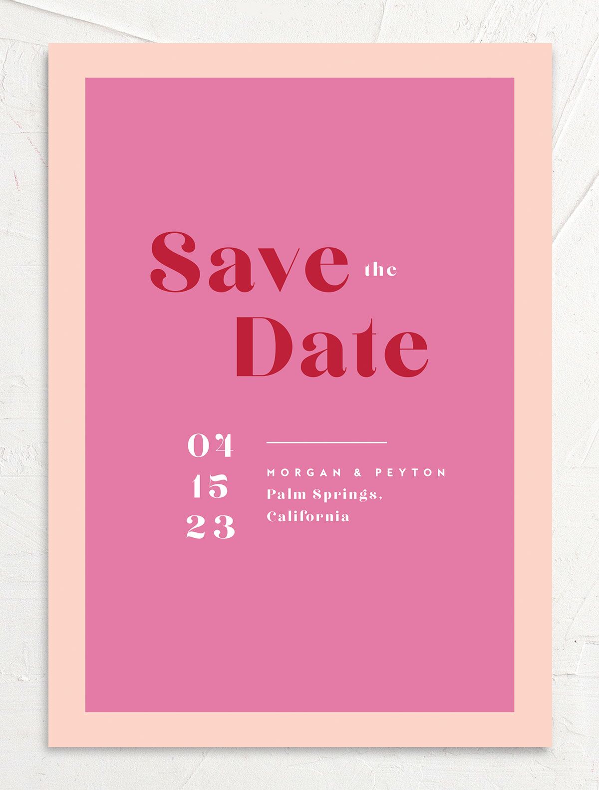 Vintage Pattern Save the Date Cards front in Rose Pink