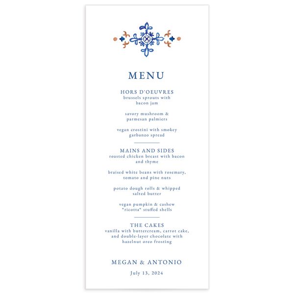 Spanish Mosaic Menus front in French Blue
