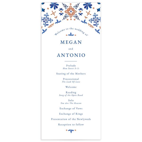 Spanish Mosaic Wedding Programs front in French Blue