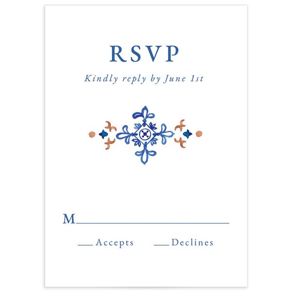 Spanish Mosaic Wedding Response Cards front in French Blue