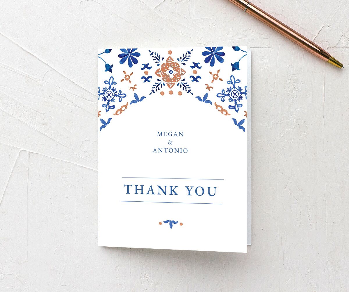 Spanish Mosaic Thank You Cards front in French Blue