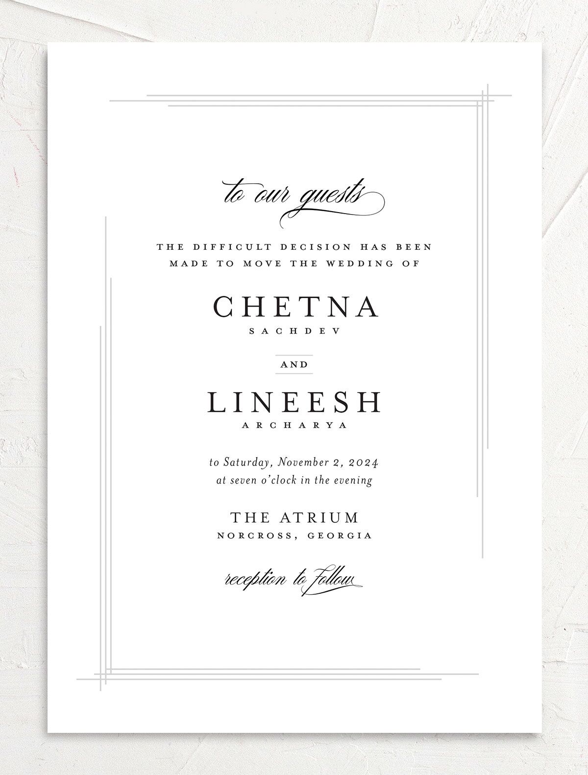 Classic Script Change the Date Cards front in Pure White