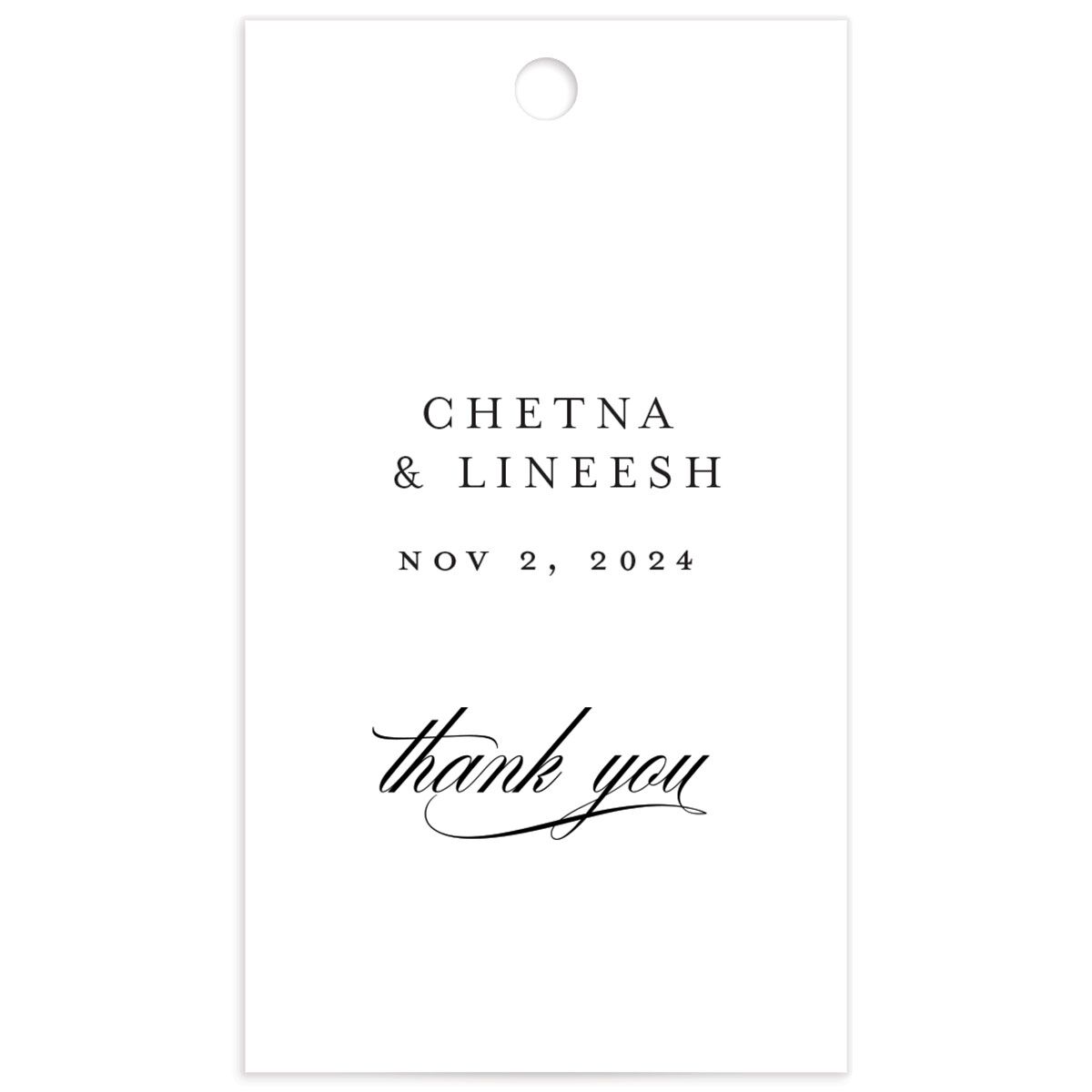 Classic Script Favor Gift Tags front in Pure White