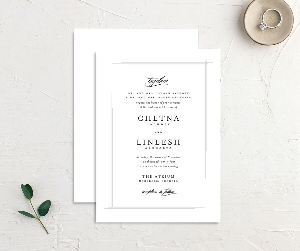 Classic Script Wedding Invitations front-and-back in Pure White