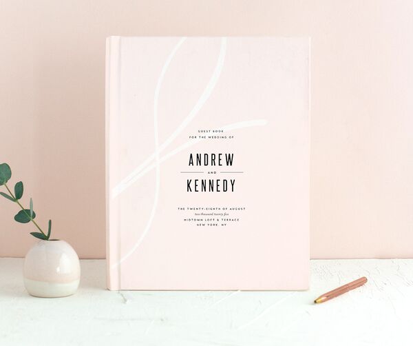 Timeless Flourish Wedding Guest Book front in Rose Pink
