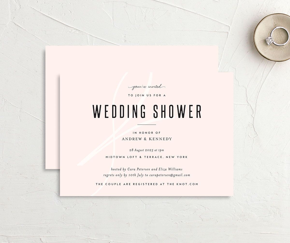 Timeless Flourish Wedding Shower Invitations front-and-back in Rose Pink