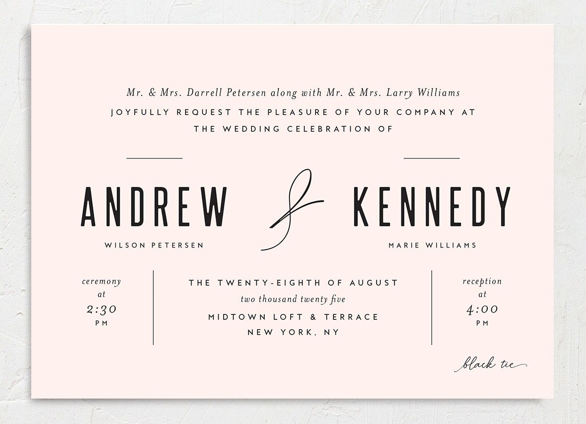 Timeless Flourish Wedding Invitations front in Rose Pink