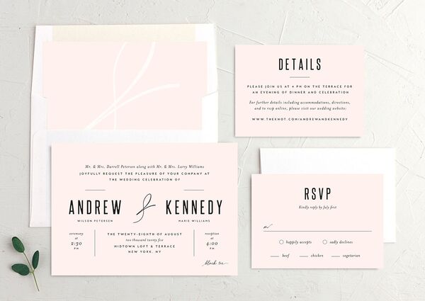 Timeless Flourish Wedding Invitations suite in Rose Pink