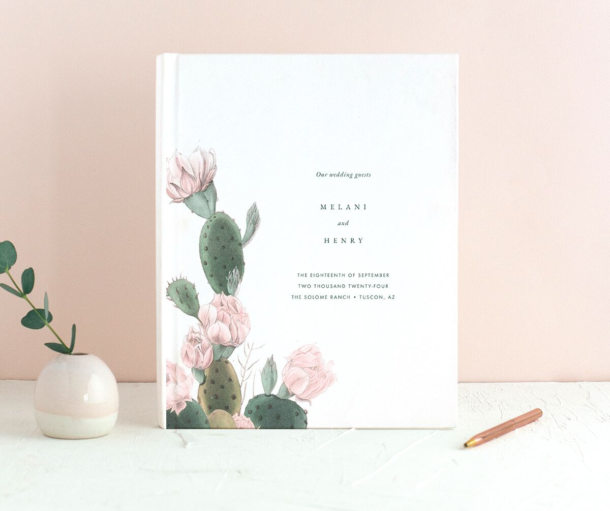 Cactus Blossom Wedding Guest Book front in Pure White