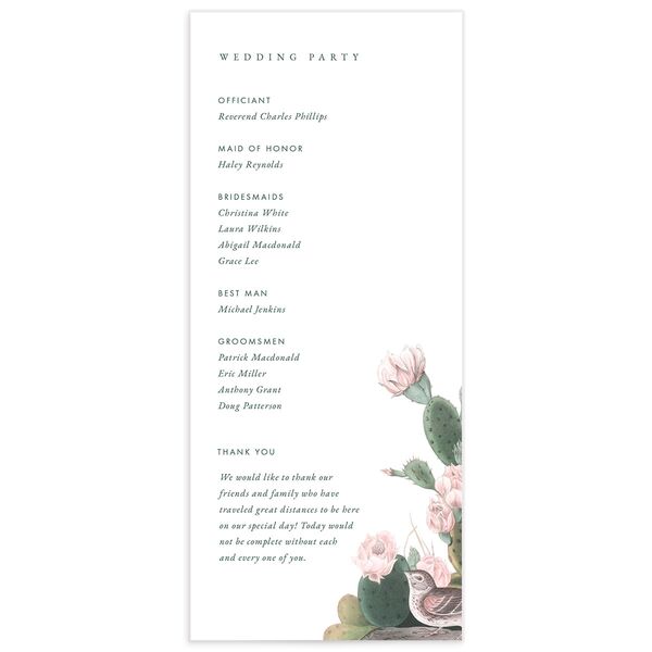 Cactus Blossom Wedding Programs back in Pure White