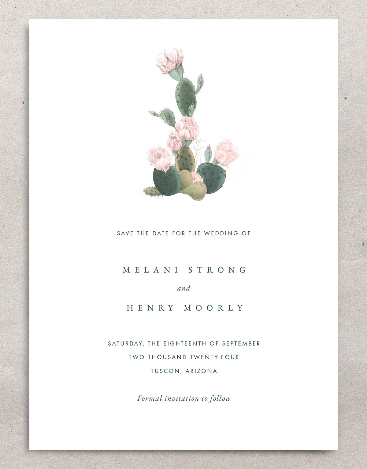 Cactus Blossom Save the Date Cards front in Pure White