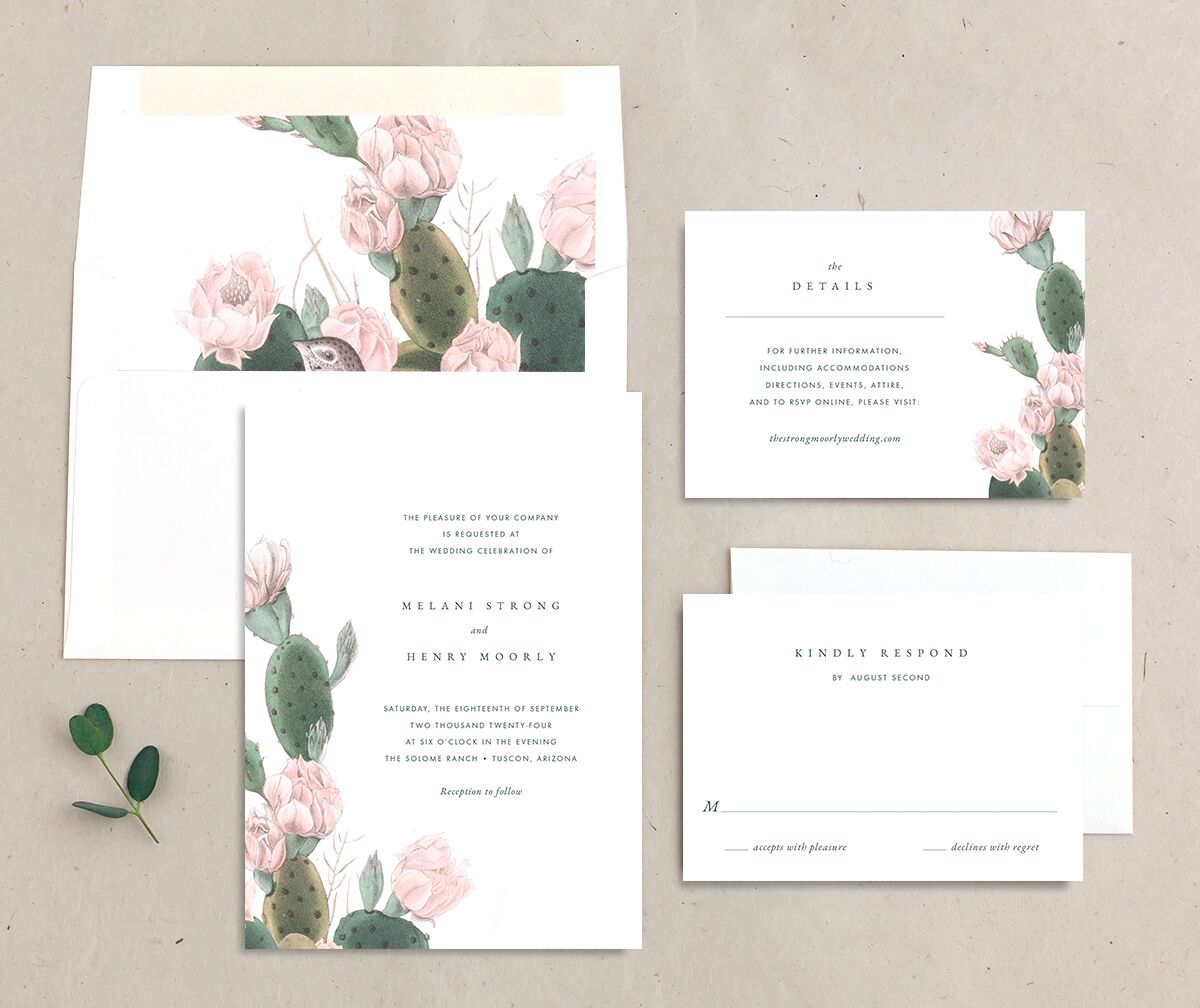Cactus Blossom Wedding Invitations suite in Pure White
