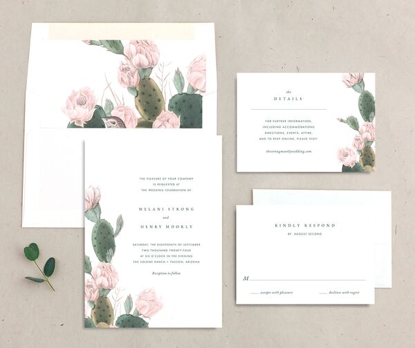 Cactus Blossom Wedding Invitations suite in Pure White