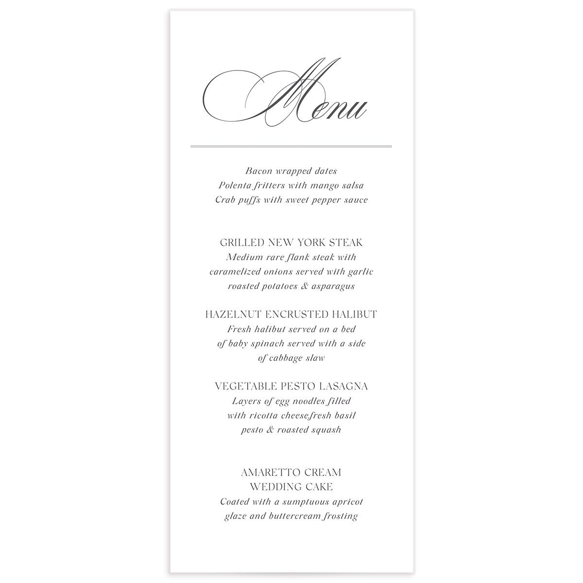 Classic Blooms Menus front in Pure White