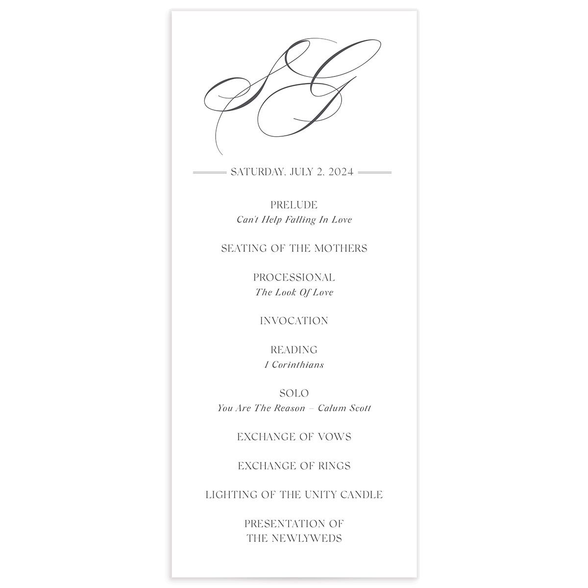 Classic Blooms Wedding Programs front in Pure White