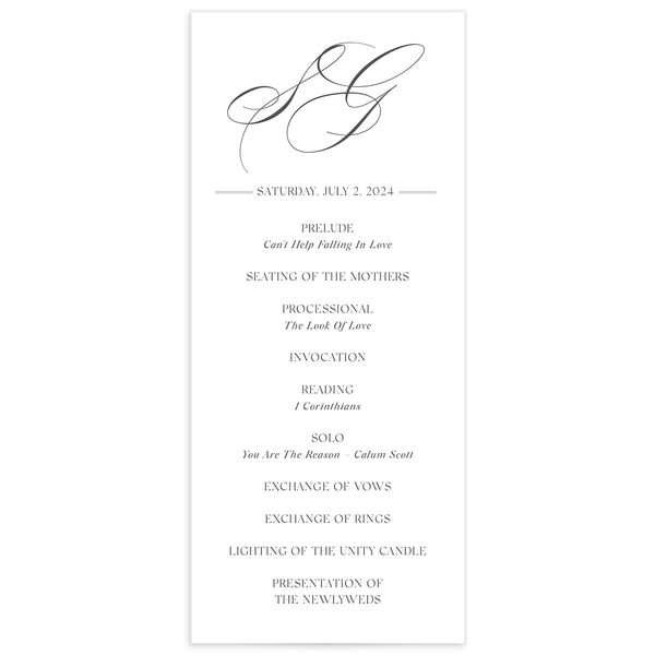 Classic Blooms Wedding Programs front in Pure White