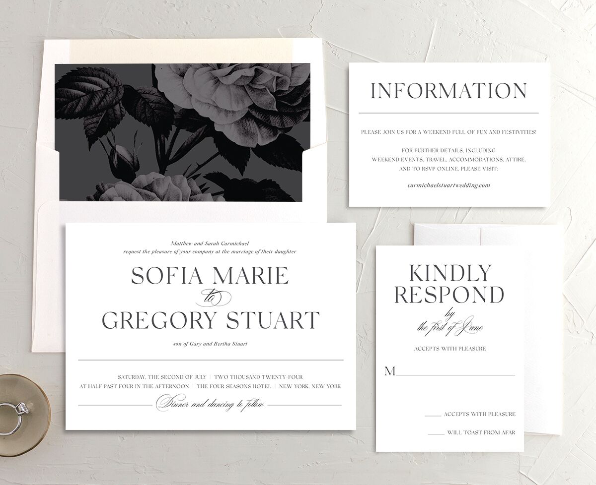 Classic Blooms Wedding Invitations suite in Pure White