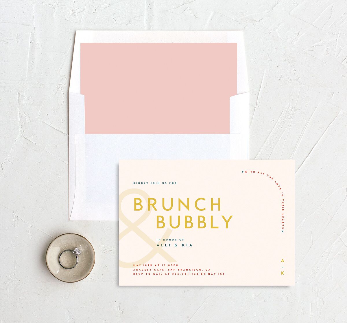 Contemporary Typography Bridal Shower Invitations envelope-and-liner in Rose Pink