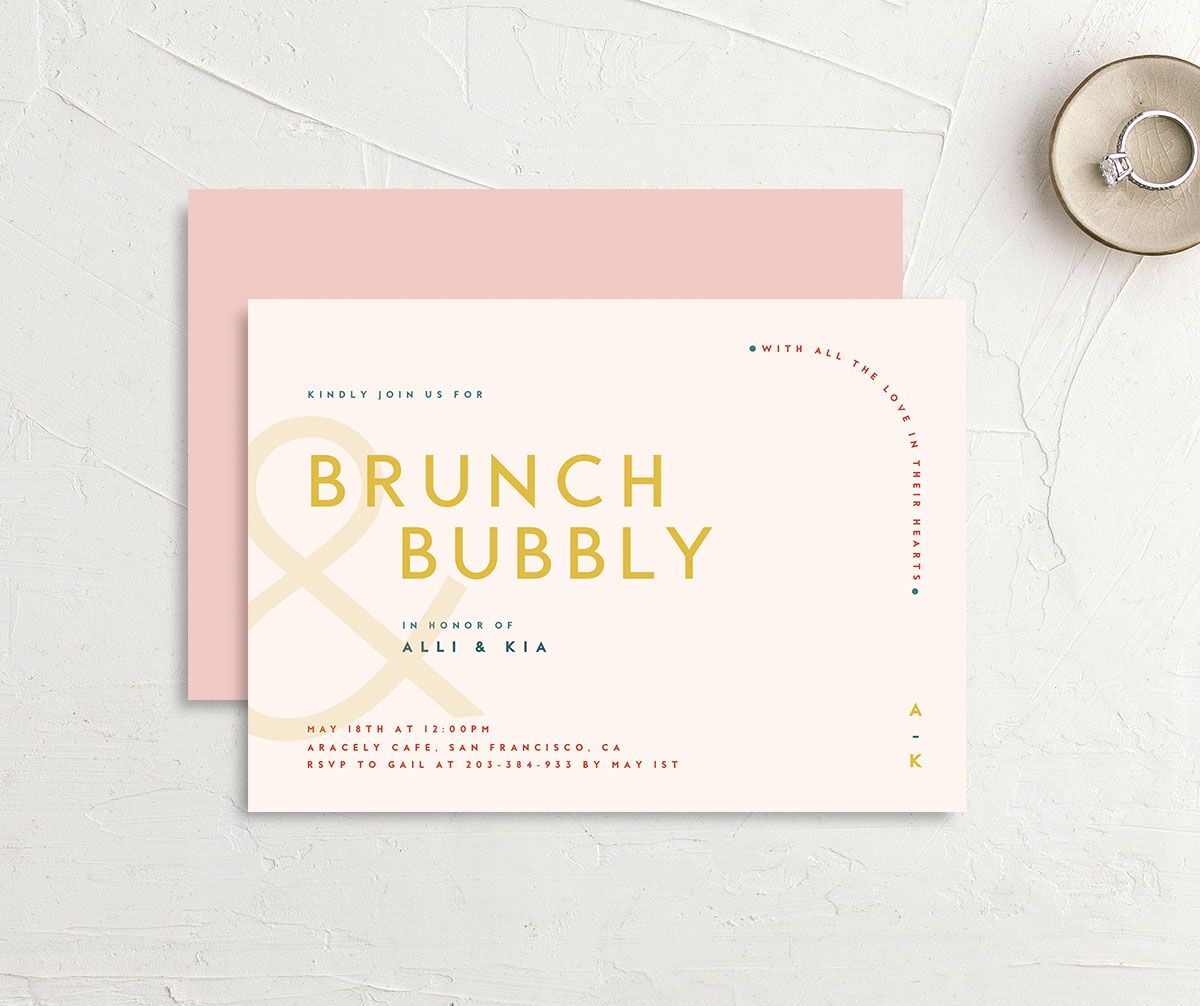 Contemporary Typography Bridal Shower Invitations front-and-back in Rose Pink