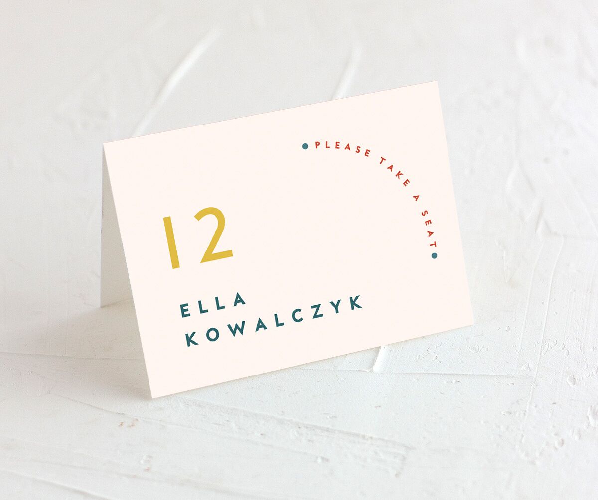Contemporary Typography Place Cards front in Rose Pink