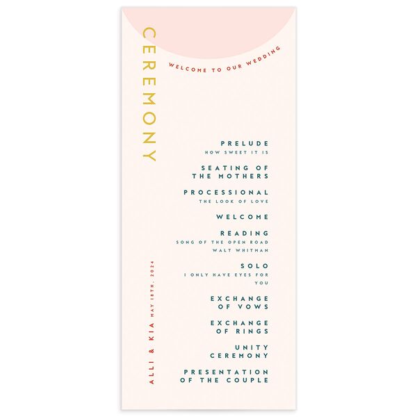 Contemporary Typography Wedding Programs front in Rose Pink