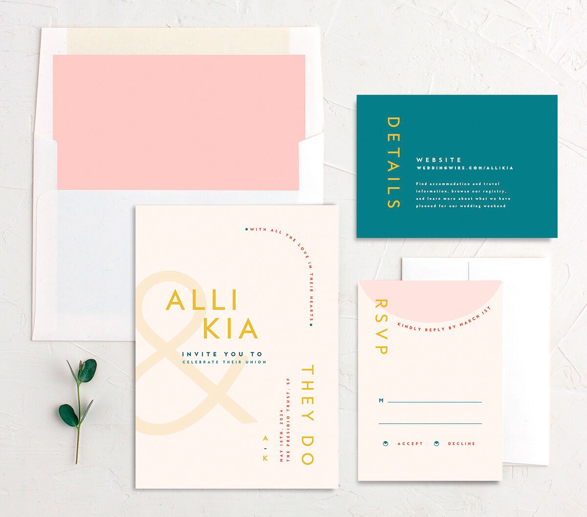 Contemporary Typography Wedding Invitations suite in Rose Pink