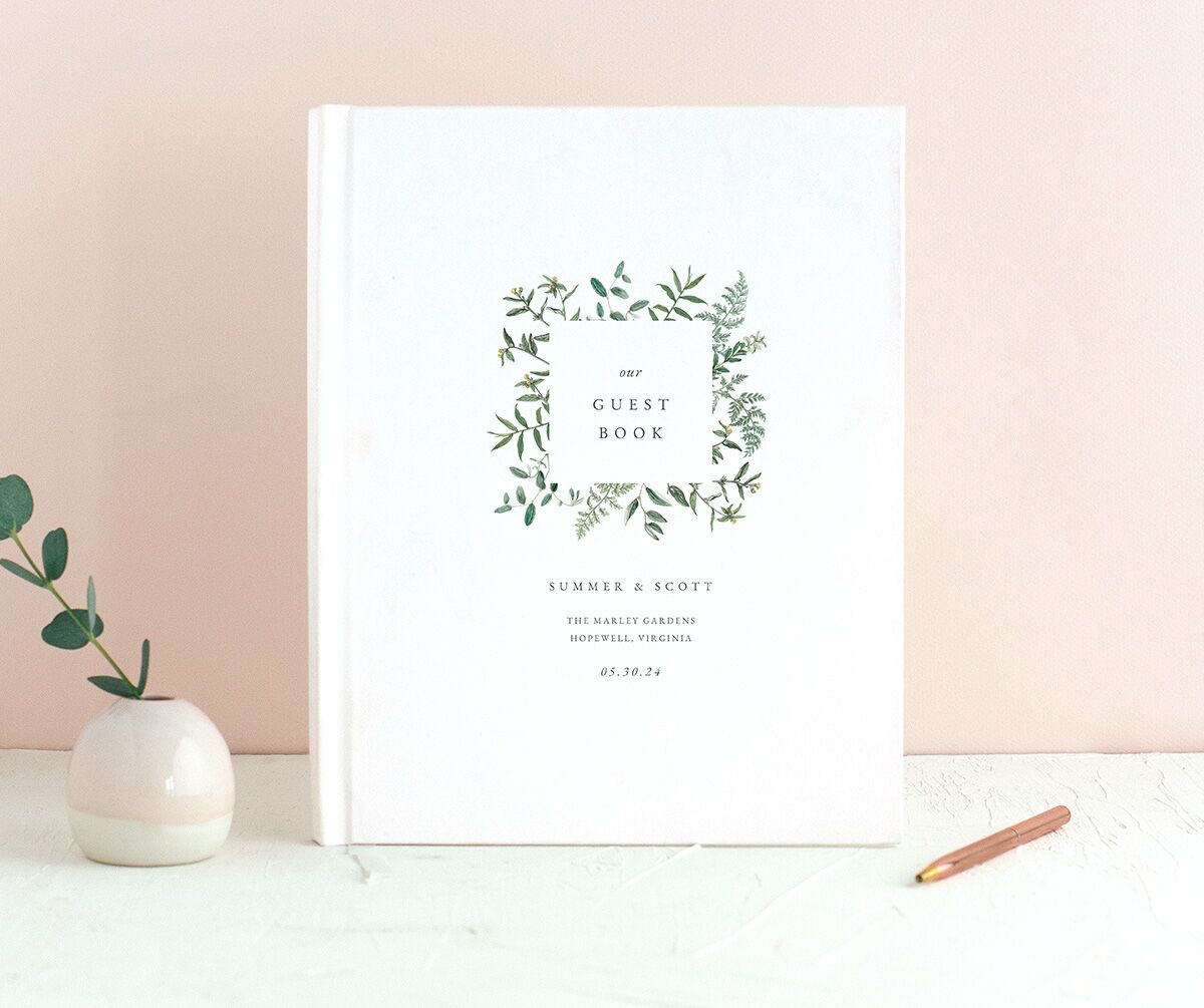 Wildflower Frame Wedding Guest Book front in Pure White