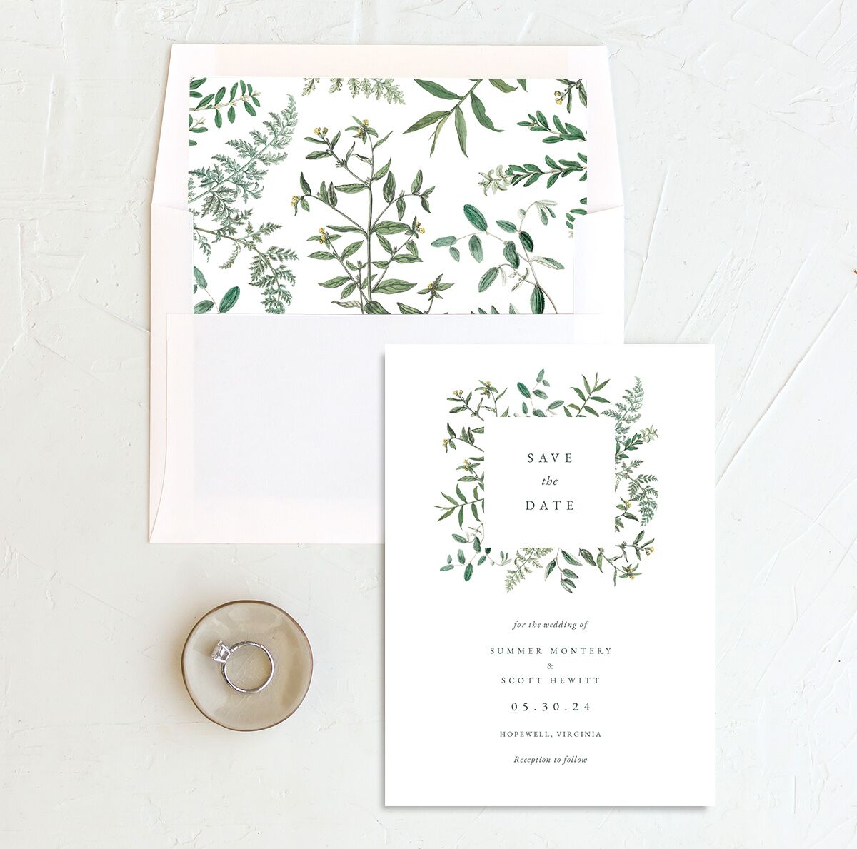 Wildflower Frame Save The Date Cards envelope-and-liner in Pure White