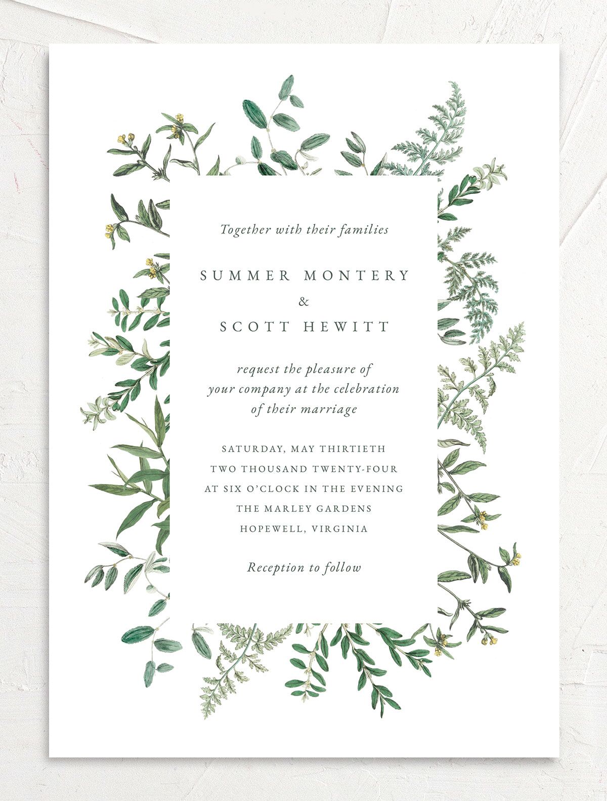 Wildflower Frame Wedding Invitations front in Pure White