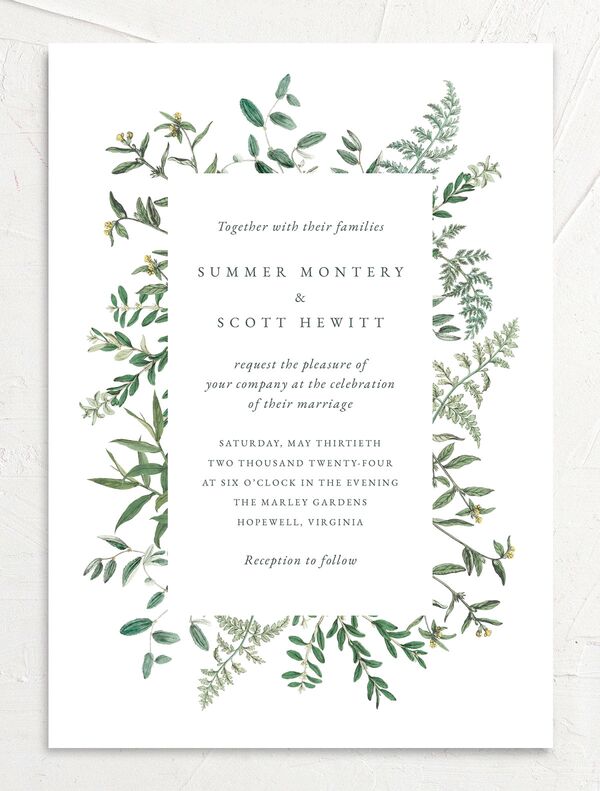 Wildflower Frame Wedding Invitations front in Pure White