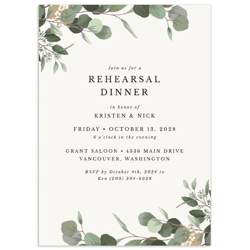 Eucalyptus Frame Rehearsal Dinner Invitations - Pure White