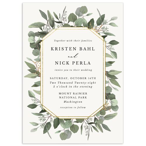 Eucalyptus Frame Wedding Invitations - Pure White