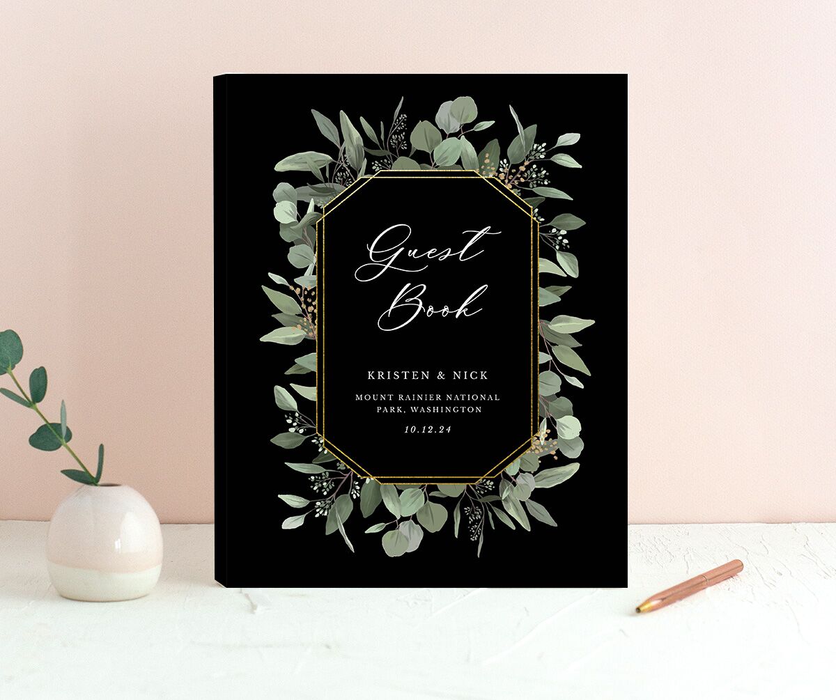 Painted Eucalyptus Wedding Guest Book front in Midnight
